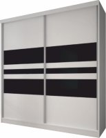 Dvoudveřová skříň, 233x218, s posuvnými dveřmi, bílá/bílá/zrcadlo/černé sklo, MULTI 11