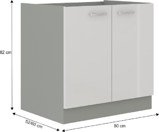 Skříňka dolní, bílá extra vysoký lesk/šedá, PRADO 80 D 2F BB