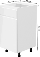 Spodní skříňka, bílá / bílá extra vysoký lesk, levá, AURORA D40S1