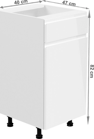 Spodní skříňka, bílá / bílá extra vysoký lesk, pravá, AURORA D40S1