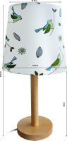 Stylová stolní lampa QENNY TYP 7, dřevo / látka vzor ptáci