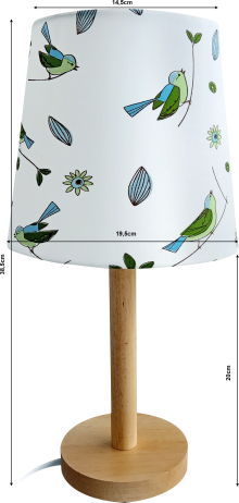 Stylová stolní lampa QENNY TYP 7, dřevo / látka vzor ptáci