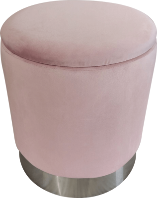 Taburet DARON, růžová Velvet látka / stříbrná chrom