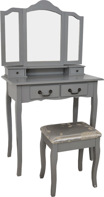 Toaletní stolek s taburetem, šedá / stříbrná, REGINA NEW