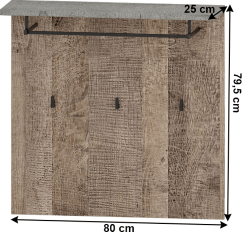 Věšákový panel, dub pískový / šedá, Baria 80