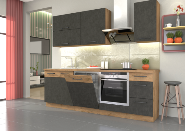 Vysoká skříňka VEGA 60 DK-210 2F, šedá matná / dub lancelot