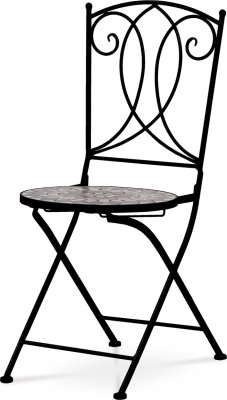 Zahradní židle, keramická mozaika, kov, černý lak