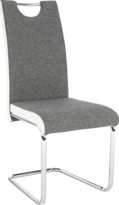 Jídelní židle IZMA, ekokůže bílá / šedá látka